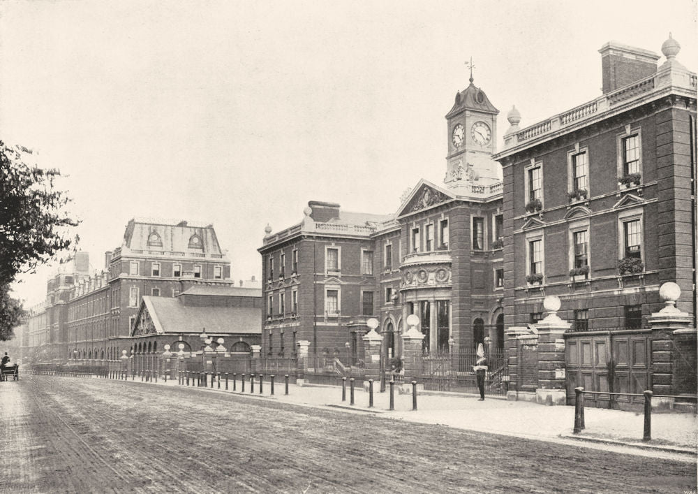 LONDON. Knightsbridge Barracks- The Barracks 1896 old antique print picture